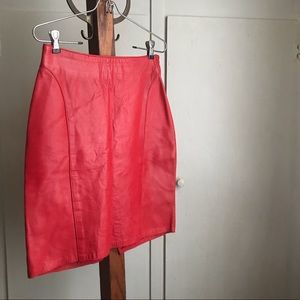 Vintage Henri Bendel Red Leather Skirt Size 8